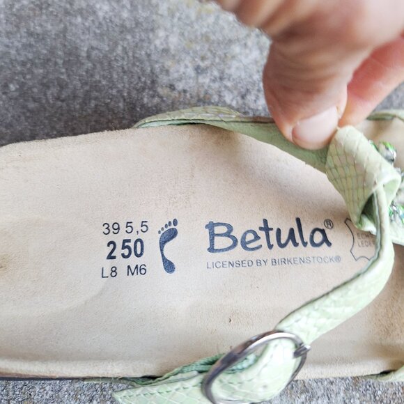 Birkenstock Betula  Green  TANGO  Sandals 8 Jeweled Lizard Grain Leather - Picture 2 of 8